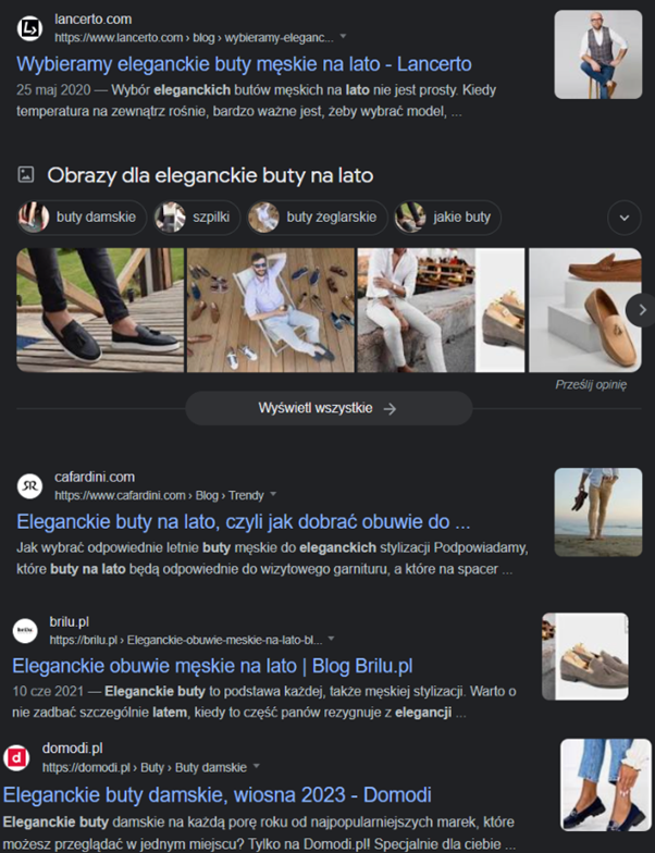 Search engine result page keyword intent